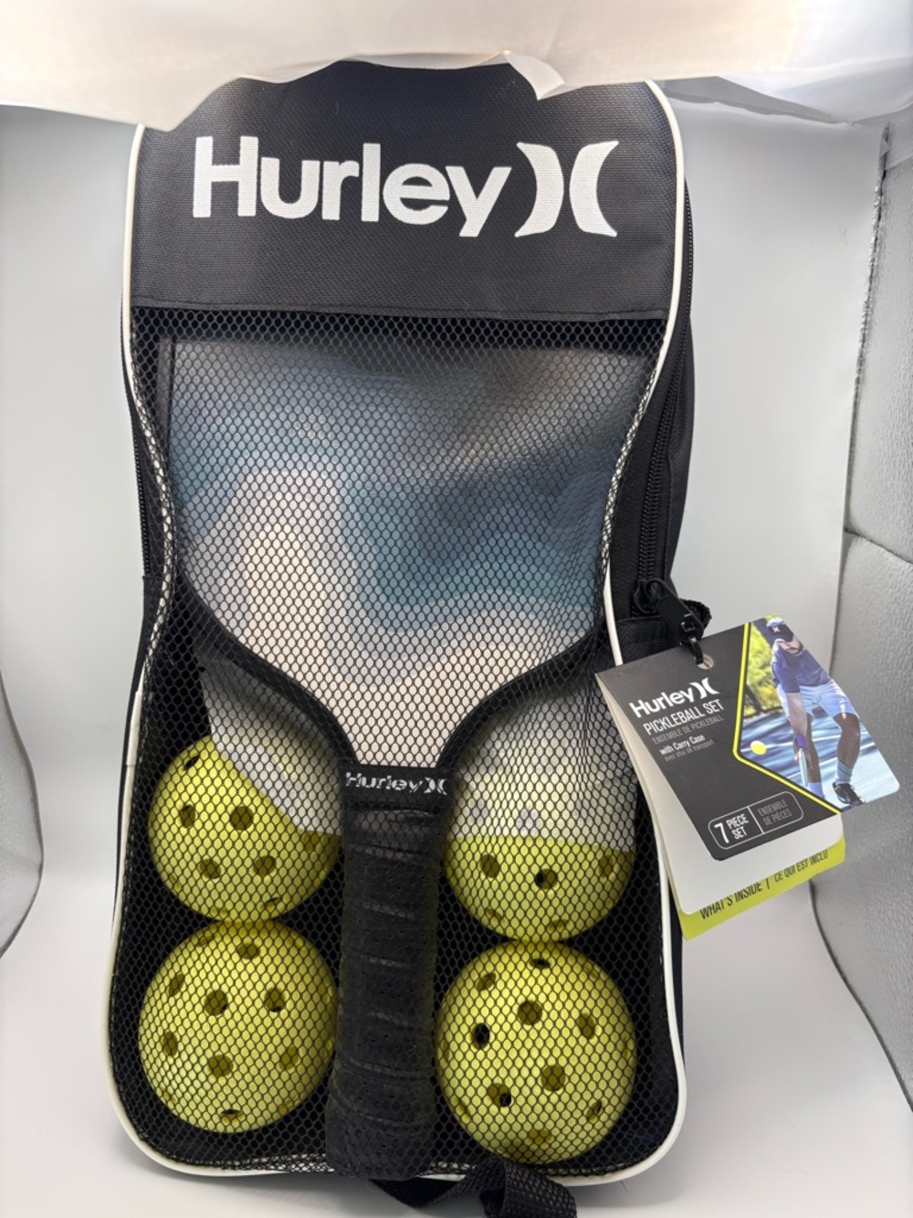 Hurley Black Pickleball Paddle Set with Yellow Balls